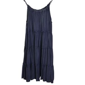 Mlle Gabrielle Blue Tiered Midi Dress Sleeveless Boho Flowy Womens L
